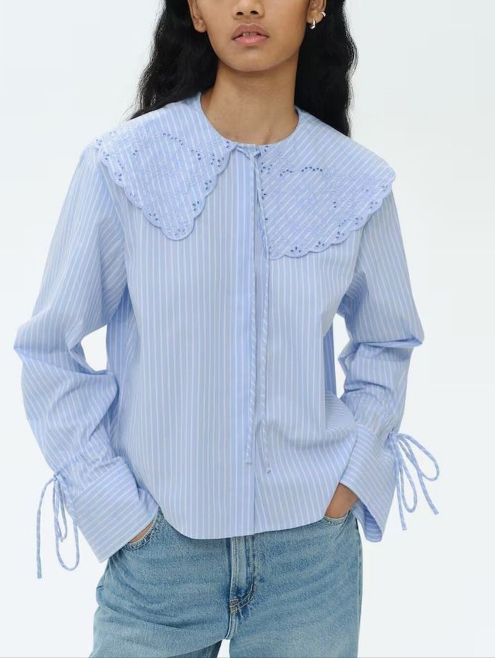 H&M Collared Blouse, Blue and White Stripes